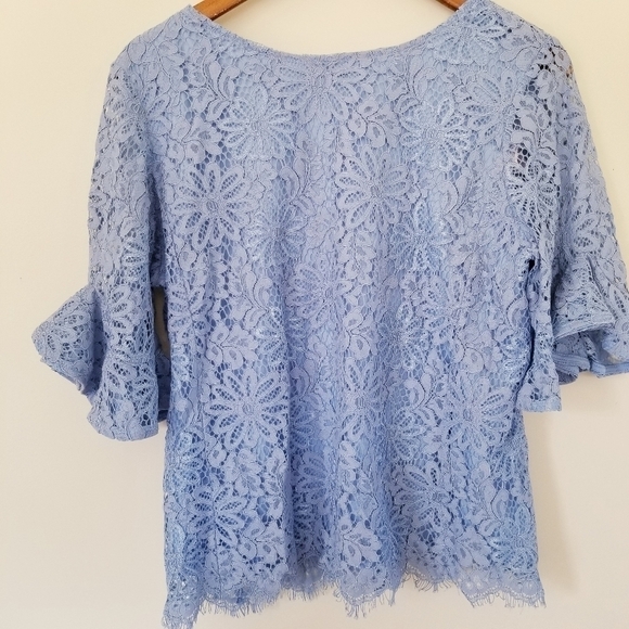 NANETTE Lepore Guipure Lace Blouse Keyhole Back Blue Size Medium - Picture 3 of 9
